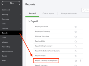 Payroll Summary by Employee Report in Quickbooks Online